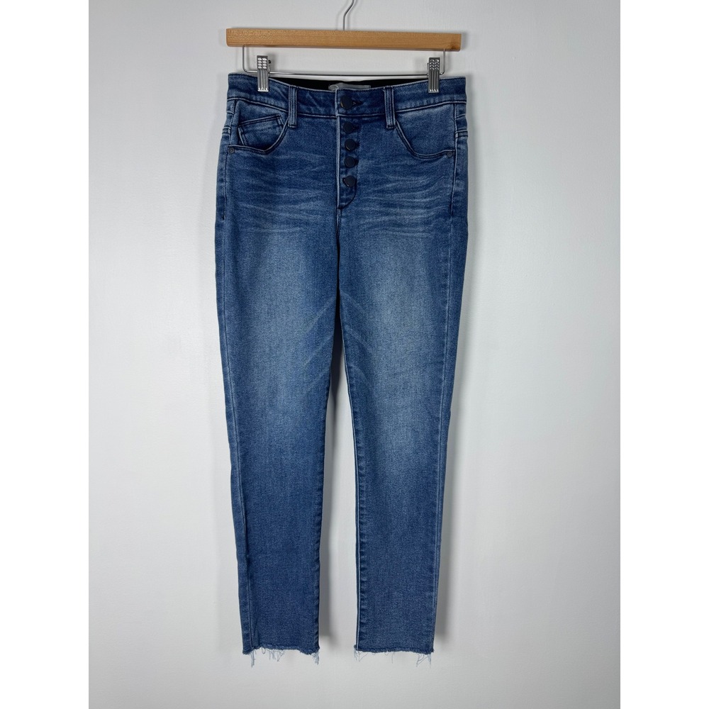 Boho Wit & Wisdom Women 4 Skinny Jeans Blue High Rise Ab-solution Button Fly Raw